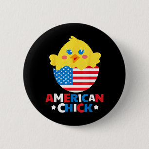 American Chick Funny 4th Of July Independence Day 6 Cm Round Badge
