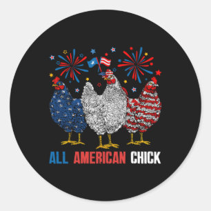 American Chick Retro 4th Of July Patriotic Usa Chi Classic Round Sticker