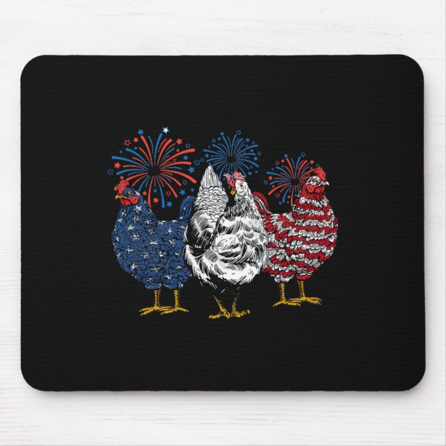 American Chicken Animals Funny 4th Of July Firewor Mouse Pad (Front)