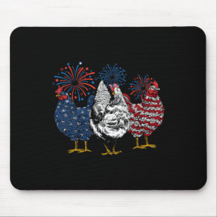 American Chicken Animals Funny 4th Of July Firewor Mouse Pad