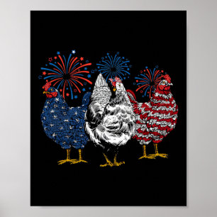 American Chicken Animals Funny 4th Of July Firewor Poster