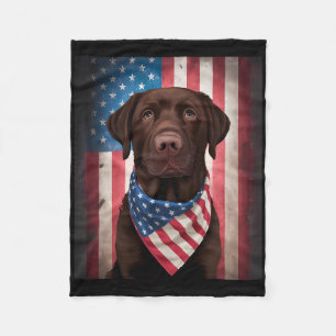 American Chocolate Labrador American Flag 4th Of J Fleece Blanket