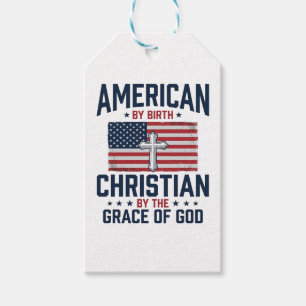 American Christian Flag Cross Vintage Shirt Gift Tags