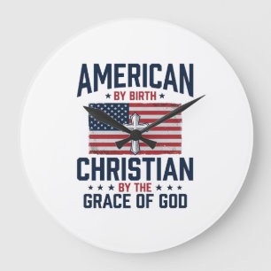 American Christian Flag Cross Vintage Shirt Large Clock