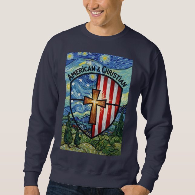 American & Christian Patriotic Shield Faith & Free Sweatshirt (Front)