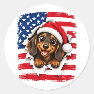 American Christmas Dachshund Classic Round Sticker