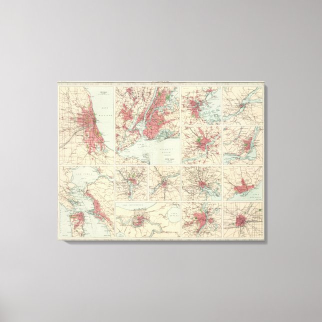 American cities on uniform scale canvas print (Front)
