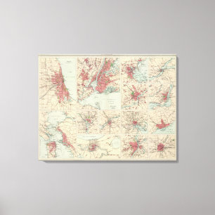 American cities on uniform scale canvas print