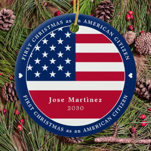 American Citizen Custom Patriotic First Christmas Ceramic Tree Decoration
