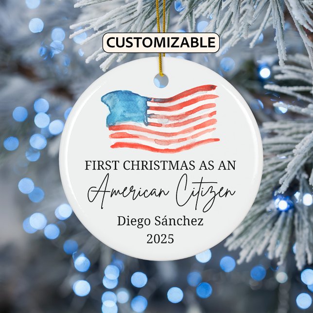 American Citizen Ornament, US Citizenship Ceramic Tree Decoration (Creator Uploaded)