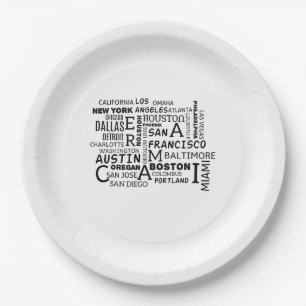 American city name design napkins paper plate