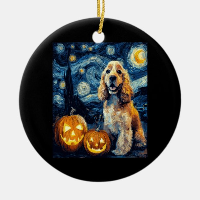 American Cocker Spaniel Cute Dog Halloween Jack O  Ceramic Tree Decoration (Front)