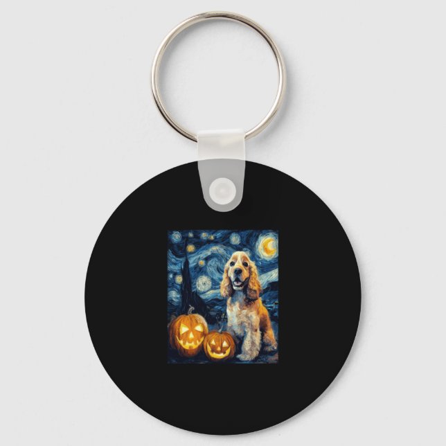 American Cocker Spaniel Cute Dog Halloween Jack O  Key Ring (Front)