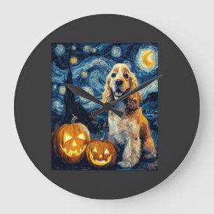 American Cocker Spaniel Cute Dog Halloween Jack O  Large Clock
