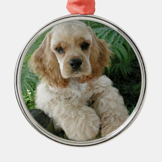 American Cocker Spaniel Dog And The Green Fern Metal Tree Decoration (Front)