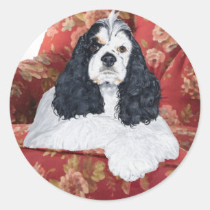 American Cocker Spaniel in Red Chair Classic Round Sticker