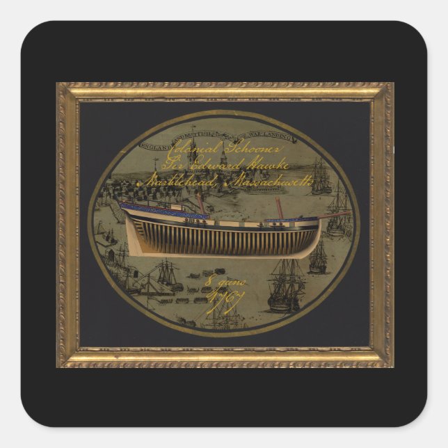American Colonial Schooner Sir Edward Hawke Square Sticker (Front)