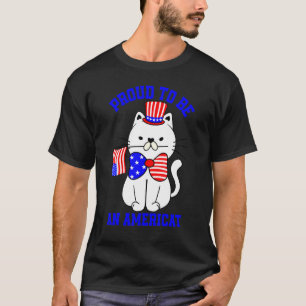 American Colourful Cat With Bowtie Proud To Be Ame T-Shirt