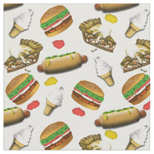 American Cookout Pattern - Burgers   Hot Dogs  Pie Fabric