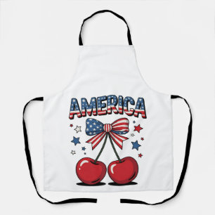 American Coquette Bow Cherry Aesthetic USA Flag Apron