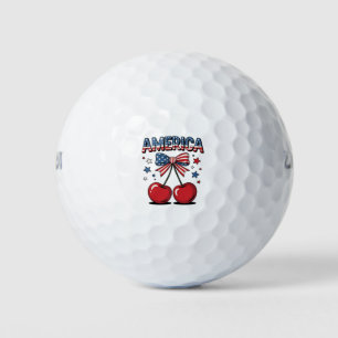 American Coquette Bow Cherry Aesthetic USA Flag Golf Balls