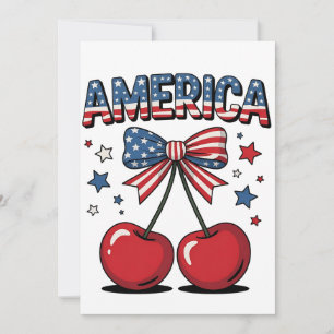 American Coquette Bow Cherry Aesthetic USA Flag Invitation