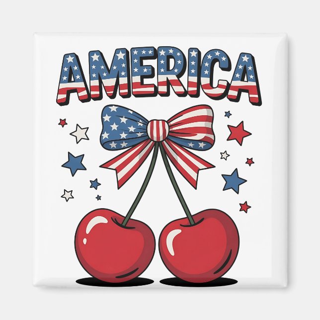 American Coquette Bow Cherry Aesthetic USA Flag  Magnet (Front)