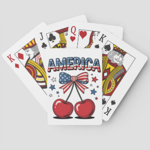 American Coquette Bow Cherry Aesthetic USA Flag Playing Cards