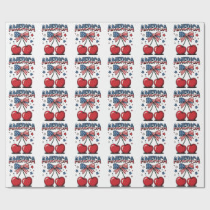 American Coquette Bow Cherry Aesthetic USA Flag Wrapping Paper