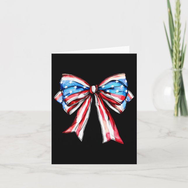American Coquette Bow Patriotic Usa Flag Happy 4th Card (Front)
