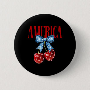 American Coquette Cherry Bow Patriotic Usa Flag 4t 6 Cm Round Badge