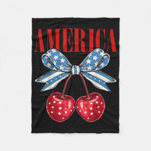 American Coquette Cherry Bow Patriotic Usa Flag 4t Fleece Blanket
