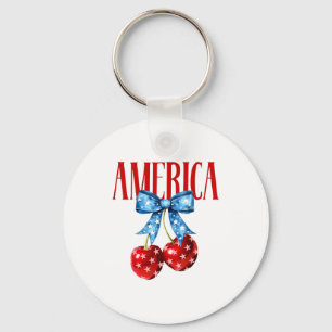 American Coquette Cherry Bow Patriotic Usa Flag 4t Key Ring