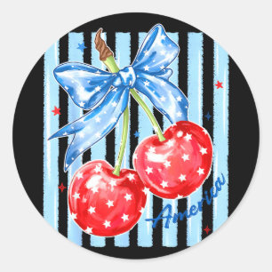 American coquette cherry bow patriotic usa flag classic round sticker