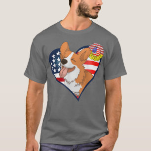 American Corgi Dog Heart 4th of July Usa Flag Patr T-Shirt