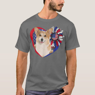 American Corgi Dog Heart 4th Of July USA Flag Patr T-Shirt