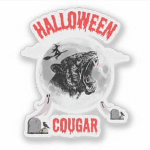 american cougar on halloween night with crows