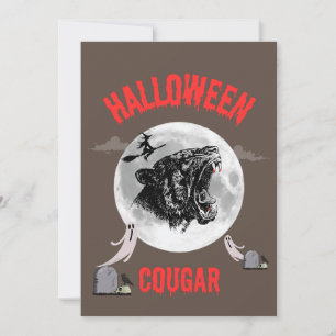 american cougar on halloween night with crows invitation