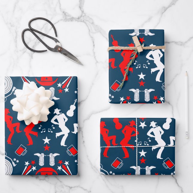 American Country Music Line Dancing Wrapping Paper Sheet (Front)