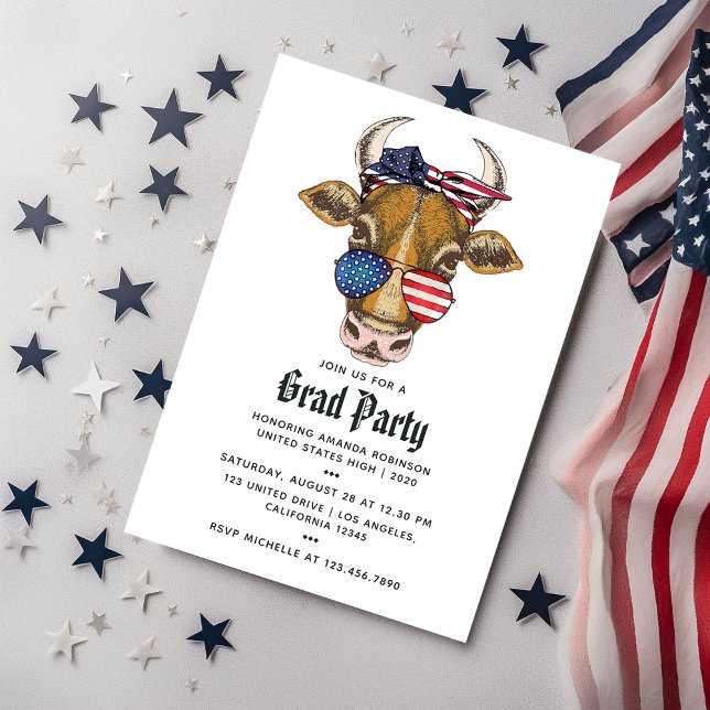 American Cow Graduation Photo Invitation (Creator Uploaded)