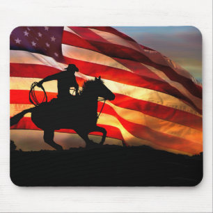 American Cowboy and Flag Mouse Pad