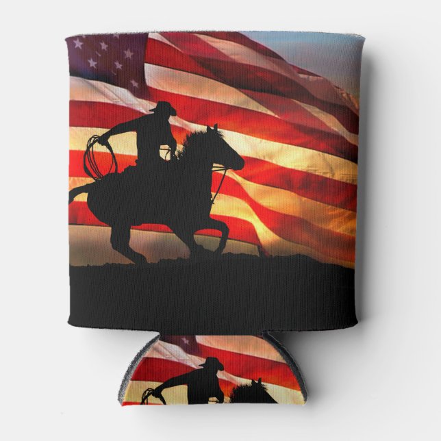 American Cowboy Flag Roper Can Cooler (Front)