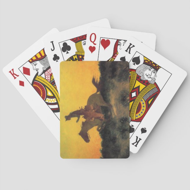 American Cowboy Horse Rider Against a Red Sunset Playing Cards (Back)