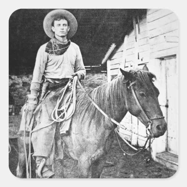 American cowboy in Kansas, c.1880 (b/w photo) Square Sticker (Front)