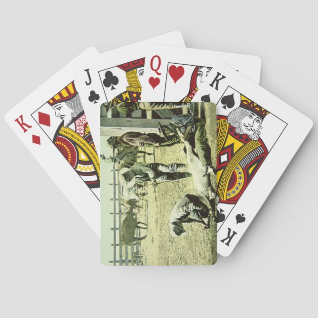 American cowboys branding a calf, c.1900 (photo) playing cards (Back)