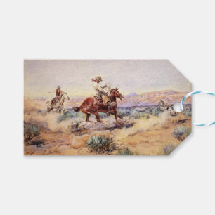 American Cowboys on Horseback Lassoing a Wolf Gift Tags