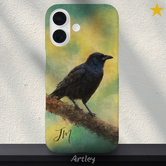 American Crow Bird Painting Initials Custom Name Case-Mate iPhone Case (Creator Uploaded)
