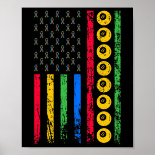 American Cue Sports Flag Autism Awareness Month Bi Poster
