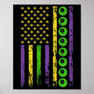 American Cue Sports Flag Billiards Sporty Mardi Gr Poster