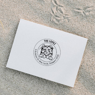 American Curl Cat Family Return Address  Rubber Stamp